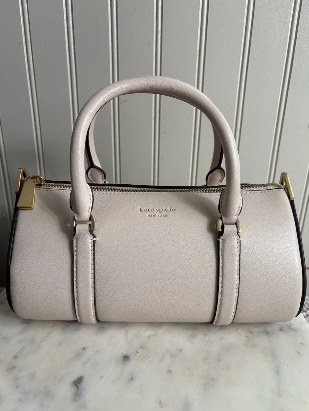 NEW Kate Spade Icon Barrel Bag in Milk Glass Leather Crossbody Designer Purse